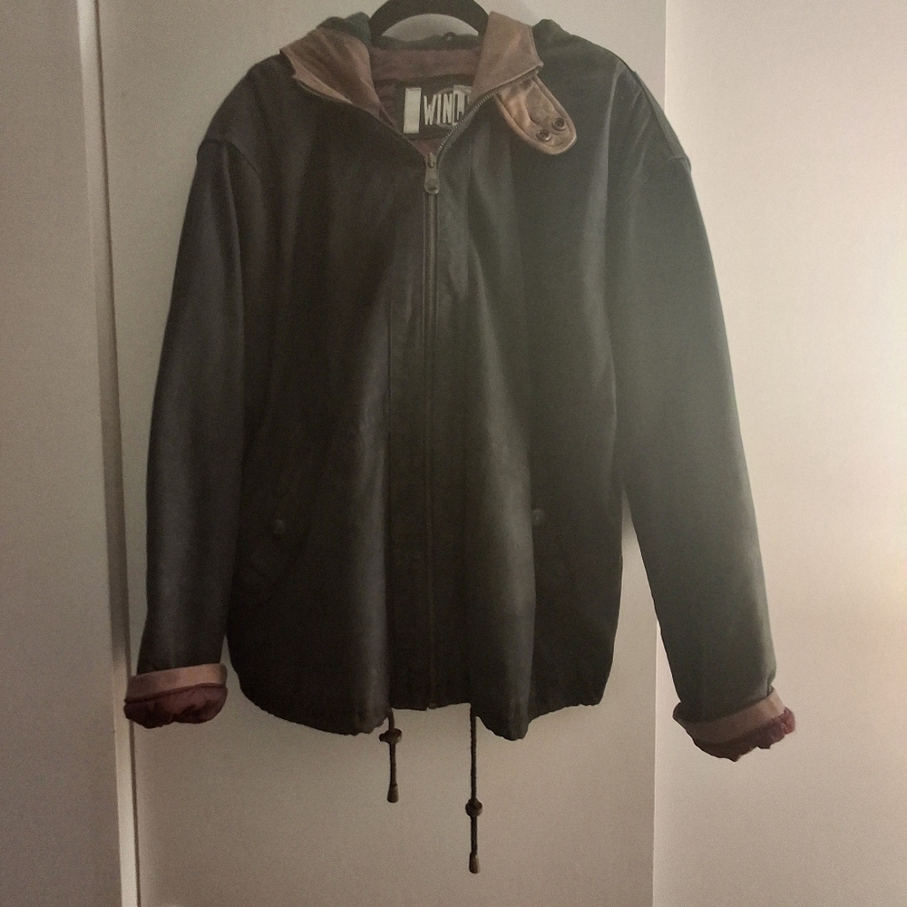 Vintage Winlit Navy and Brown Women's Suede And Leather Bomber Jacket